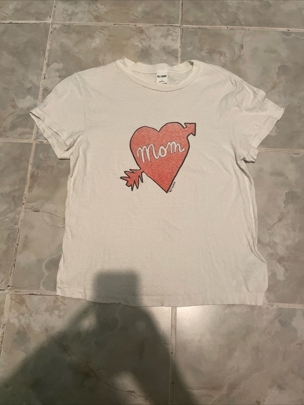 Re/Done Women’s “ I Love Mom “ Heart T-Shirt SZ S